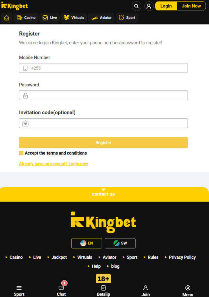 KingBet registration